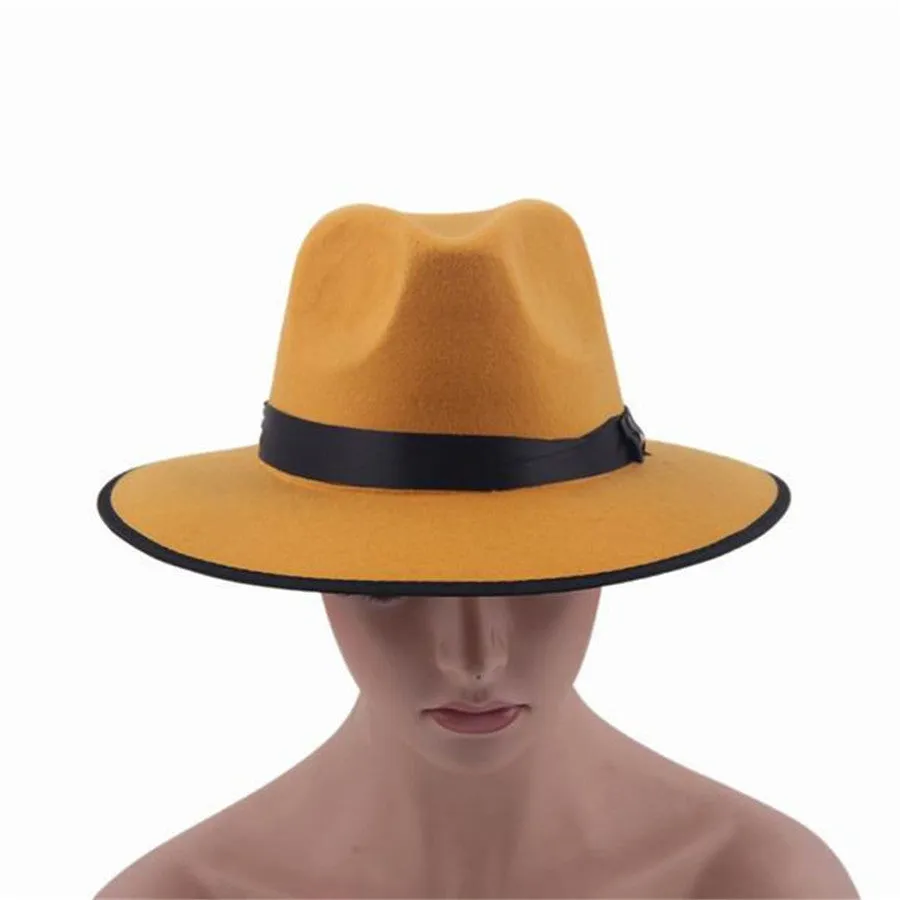 2015 New Fashion Vintage Women Wide Brim Ribbon Warm Wool Blend Felt Hat Bowler Trilby Fedora Cap Cowboy Hat
