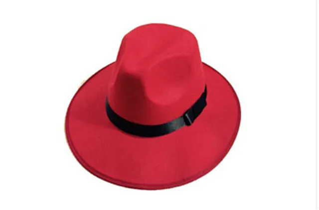 2015 New Fashion Vintage Women Wide Brim Ribbon Warm Wool Blend Felt Hat Bowler Trilby Fedora Cap Cowboy Hat