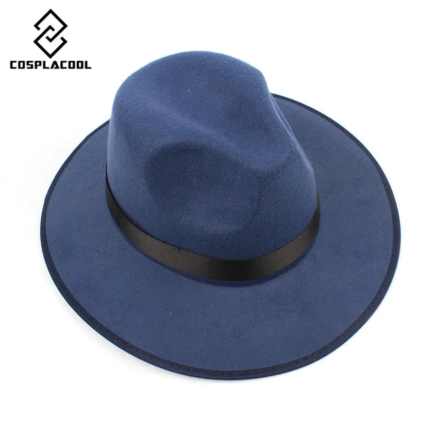 2015 New Fashion Vintage Women Wide Brim Ribbon Warm Wool Blend Felt Hat Bowler Trilby Fedora Cap Cowboy Hat