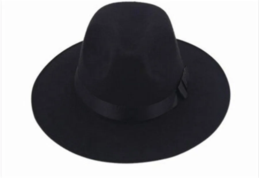 2015 New Fashion Vintage Women Wide Brim Ribbon Warm Wool Blend Felt Hat Bowler Trilby Fedora Cap Cowboy Hat