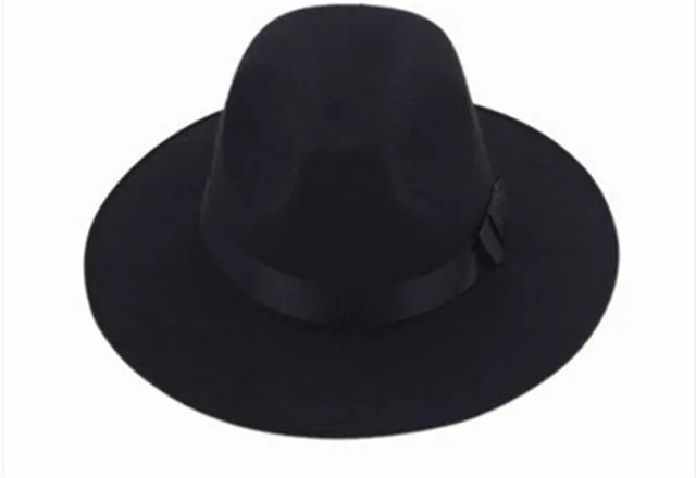 2015 New Fashion Vintage Women Wide Brim Ribbon Warm Wool Blend Felt Hat Bowler Trilby Fedora Cap Cowboy Hat