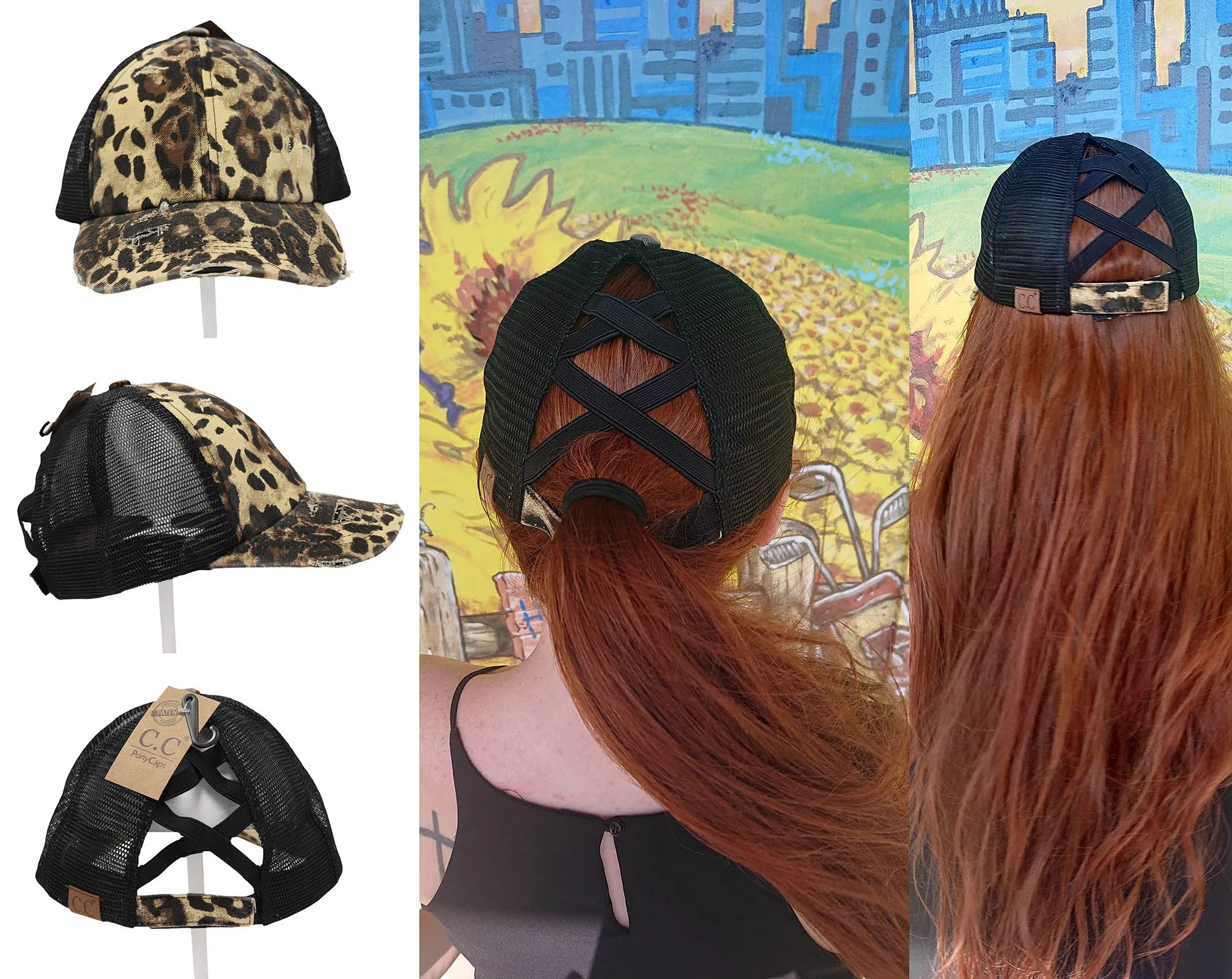Authentic Black Camouflage CC Beanie CrissCross High Ponytail Trucker Hat Camo Distressed Wash Denim