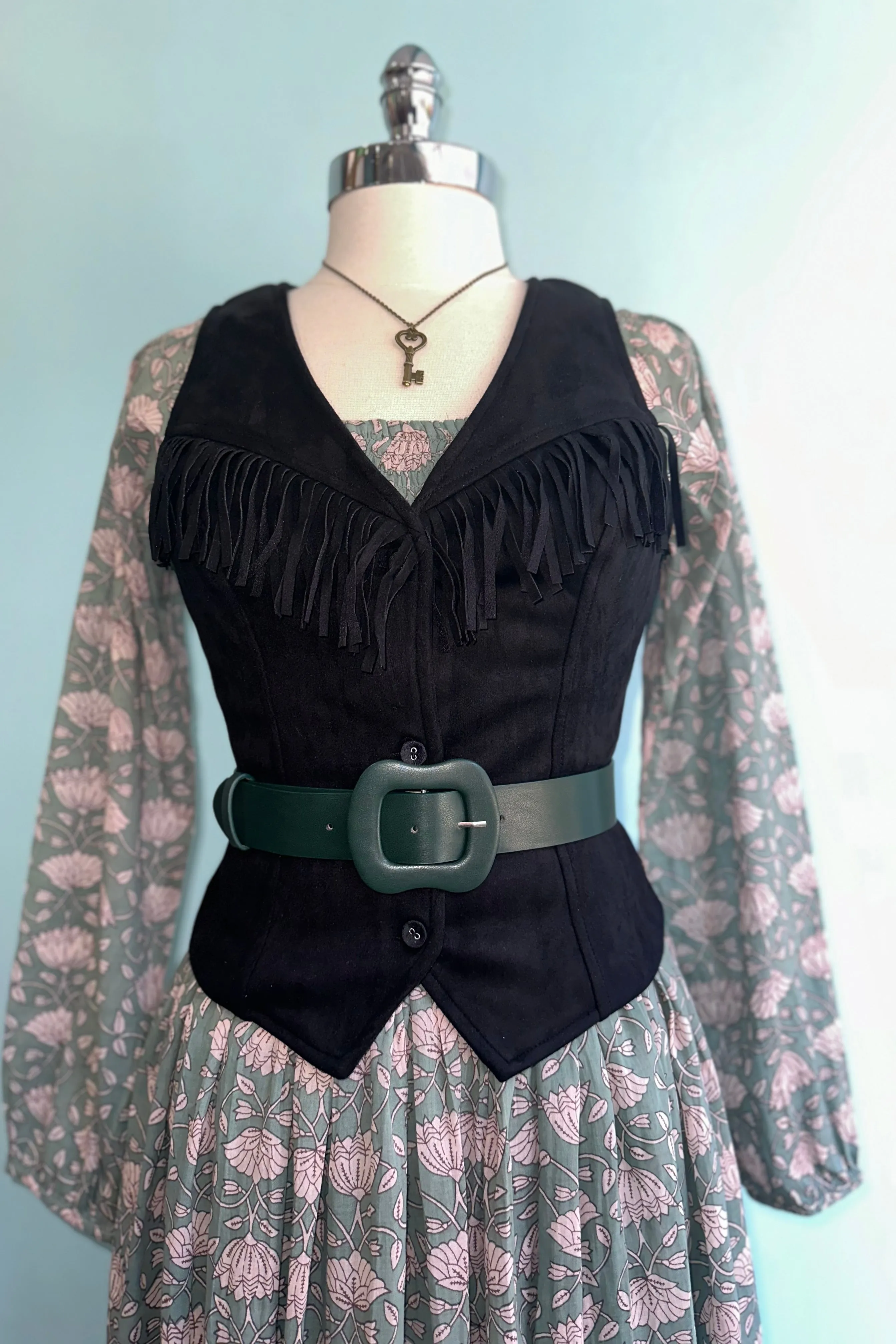 Black Faux Suede Western Vest