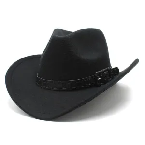 Cowboy Hats Wide Belt Woolen Western Cowboy Bowler Hat for Men Women