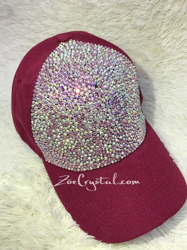 CUSTOMIZED BLING Red CAP / Hat Bedazzled with Iridescent ab White Crystal Rhinestone Glitter Shinny Sparkly - Swarovski is available
