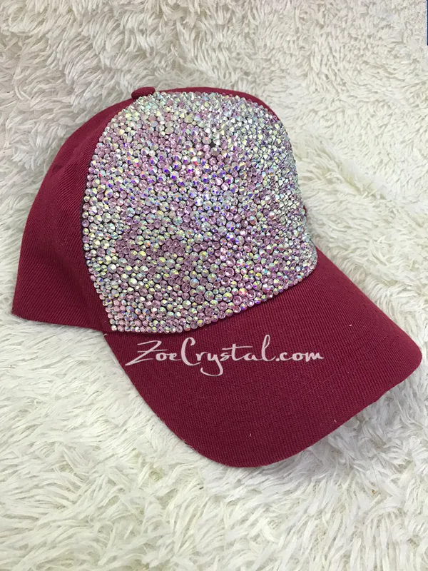 CUSTOMIZED BLING Red CAP / Hat Bedazzled with Iridescent ab White Crystal Rhinestone Glitter Shinny Sparkly - Swarovski is available