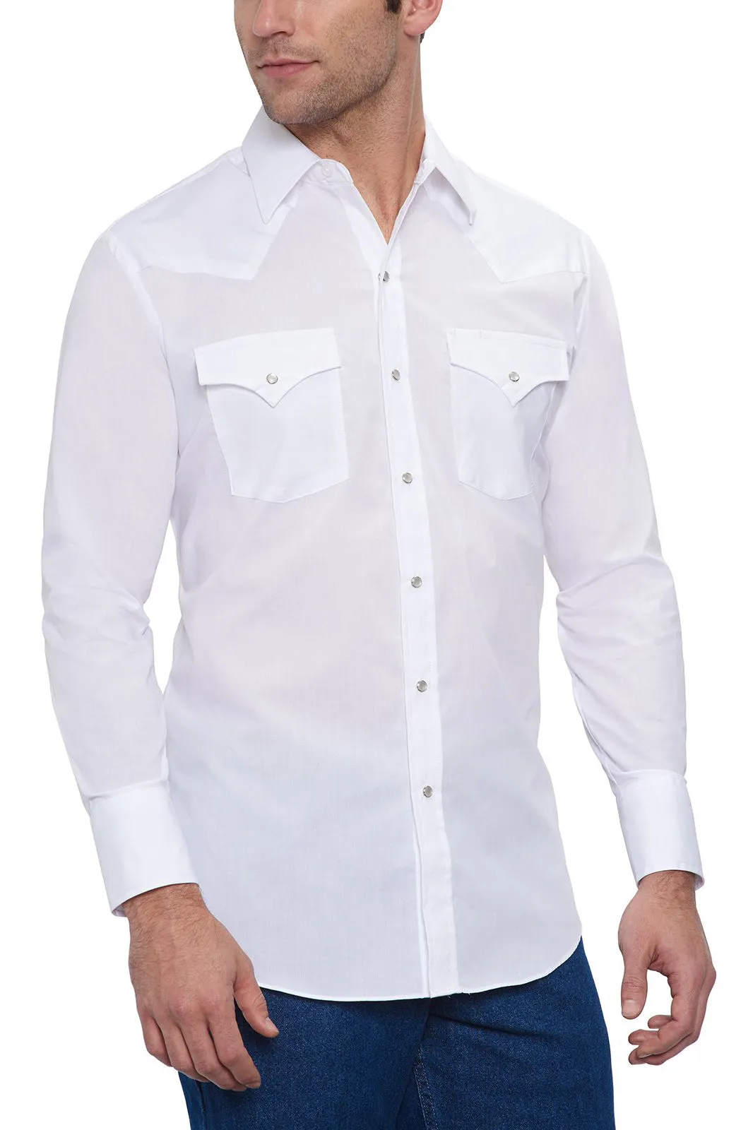 Ely Cattleman Men's White Long Sleeve Solid Western Snap Shirt