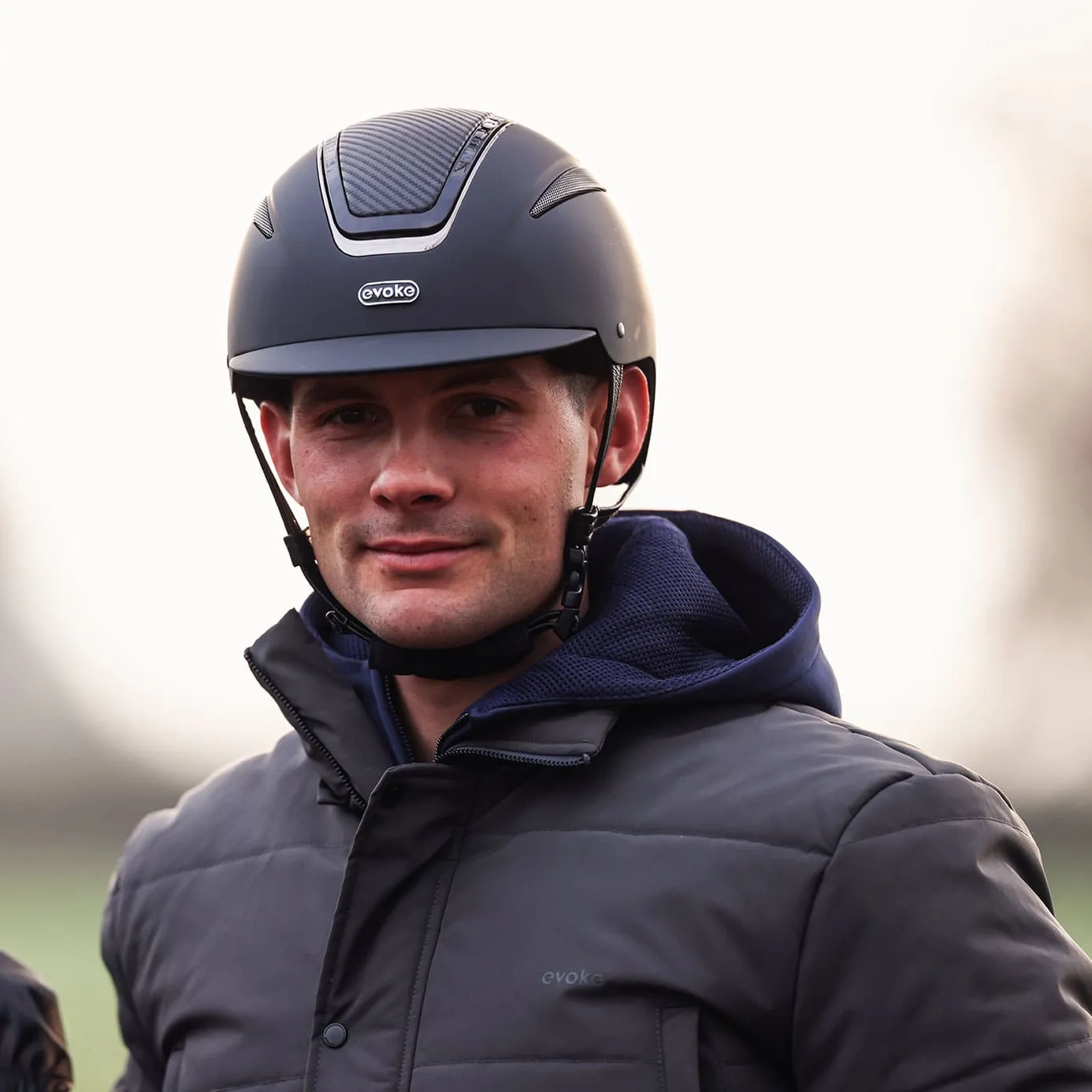 Evoke Callisto Classic Peak Riding Hat - Navy/Chrome