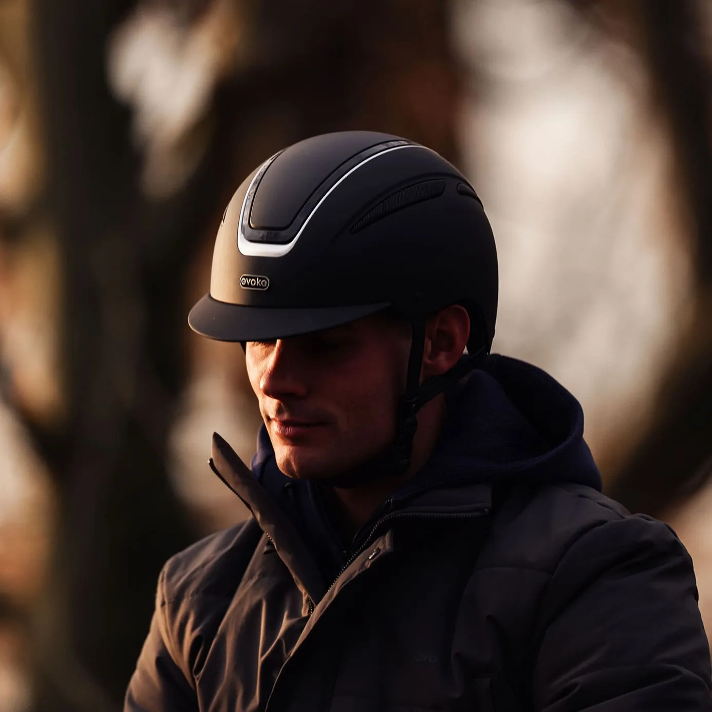 Evoke Callisto Classic Peak Riding Hat - Navy/Chrome