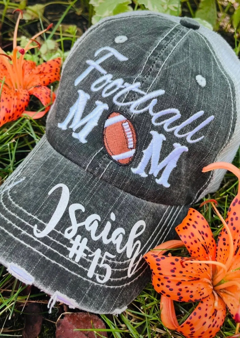 Hats Sports Boat Barn Racing Camping Lake Personalized Football mom hat Embroidered distressed womens trucker cap SHIPS in 2-3 days