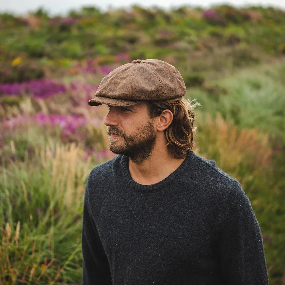 Leather Newsboy Cap - Brown