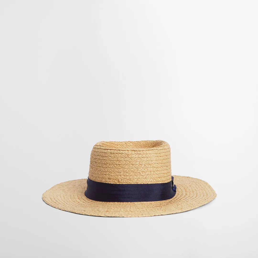 Lily Straw Boater Hat (Natural   Navy)
