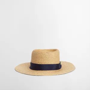 Lily Straw Boater Hat (Natural   Navy)