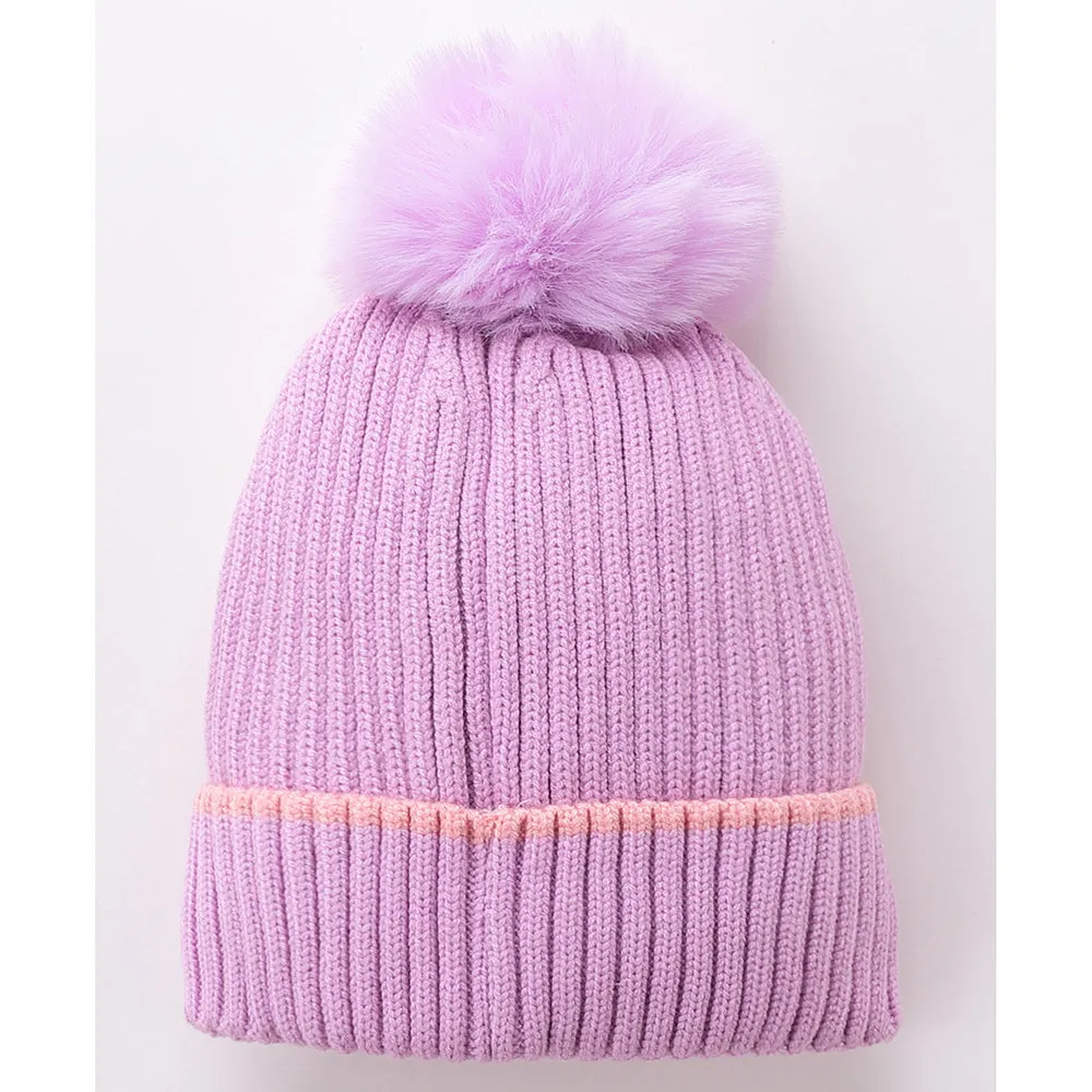 Little Surprise Box Purple Unicorn Pompom Winter Cap & matching Neck Muffler 2pcs Set, 3-8yrs