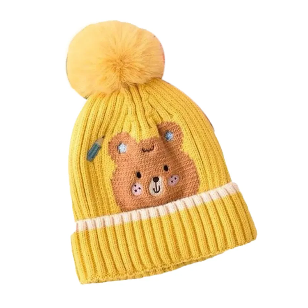 Little Surprise Box Yellow Ted Winter Cap Beanie & Matching Neck Muffler 2pcs Set, 3yrs- 8yrs