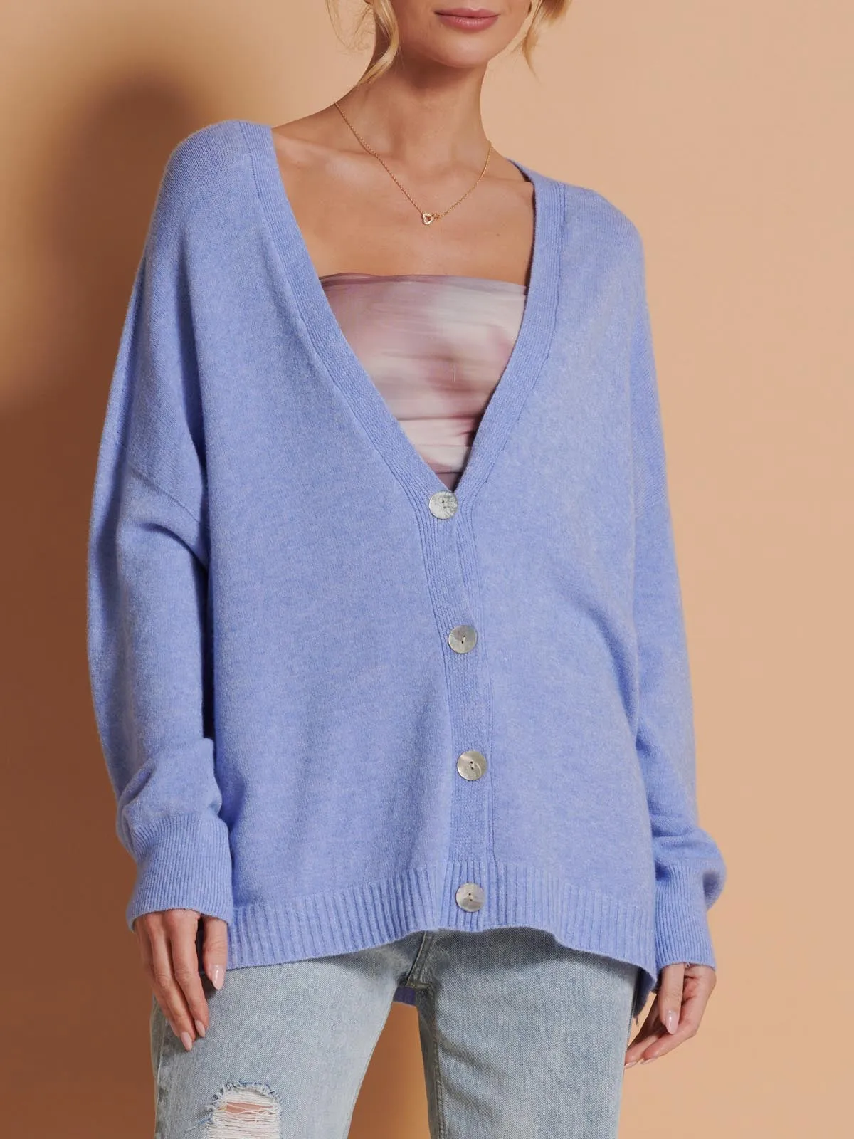 Made in Italy Soft Knit Shell Button Cardigan, Grapemist