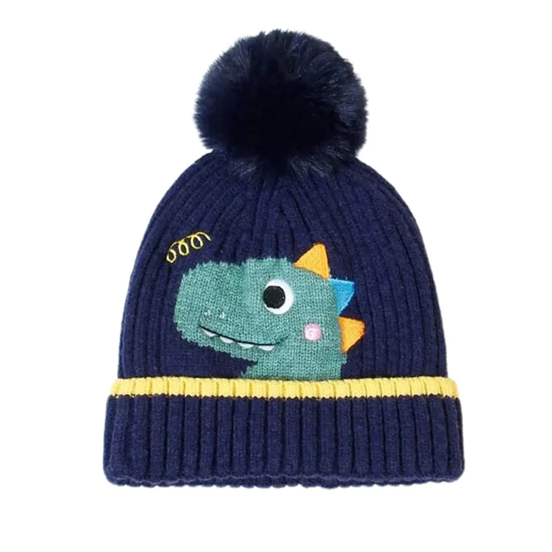 Navy Blue Dino Kids Winter Cap & Neck Muffler Set