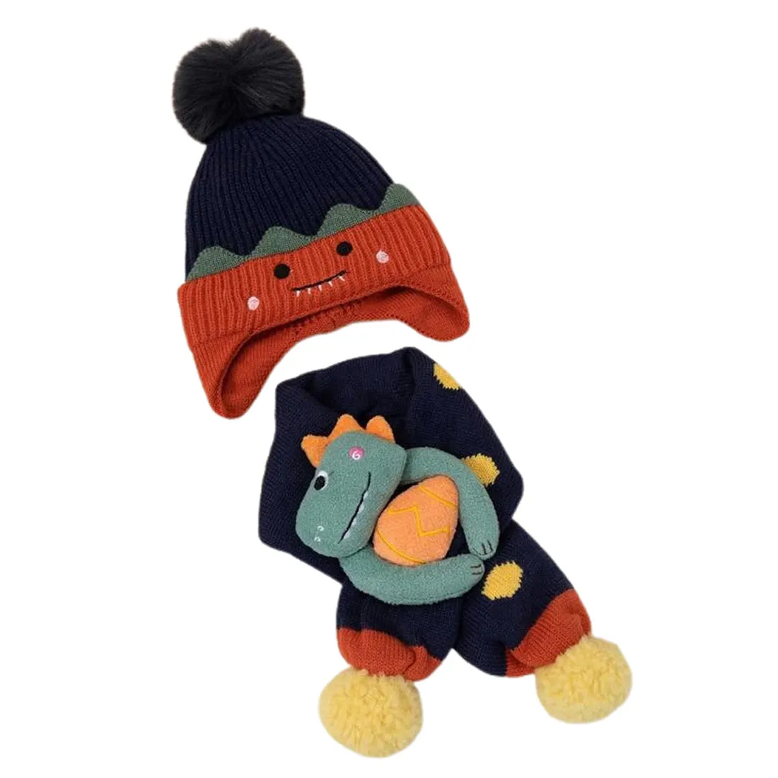 Navy Blue Naughty Monster Kids Winter Cap & Neck Muffler Set