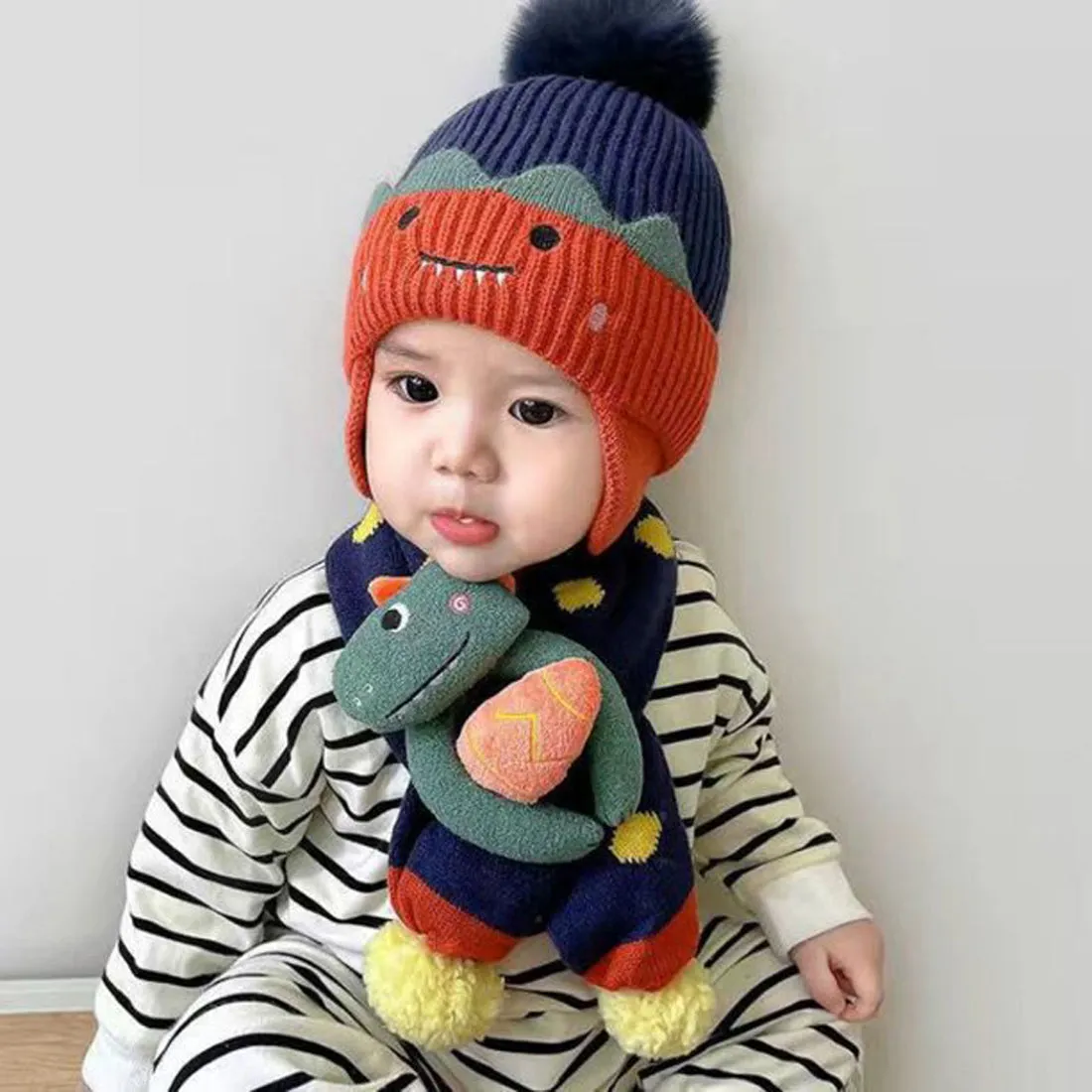 Navy Blue Naughty Monster Kids Winter Cap & Neck Muffler Set