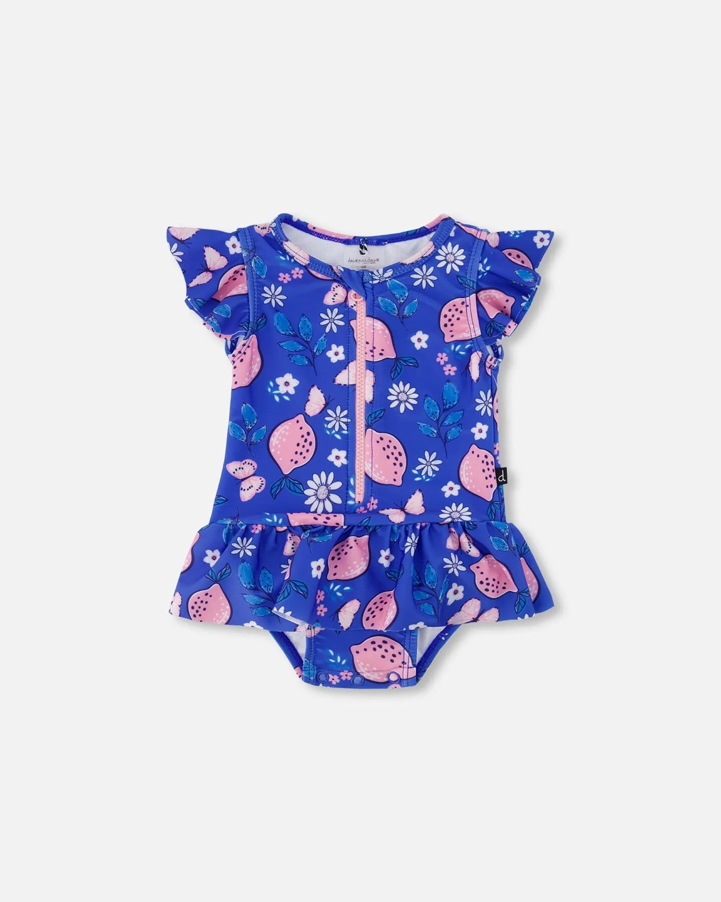 One Piece Swimsuit Royal Blue Printed Pink Lemon