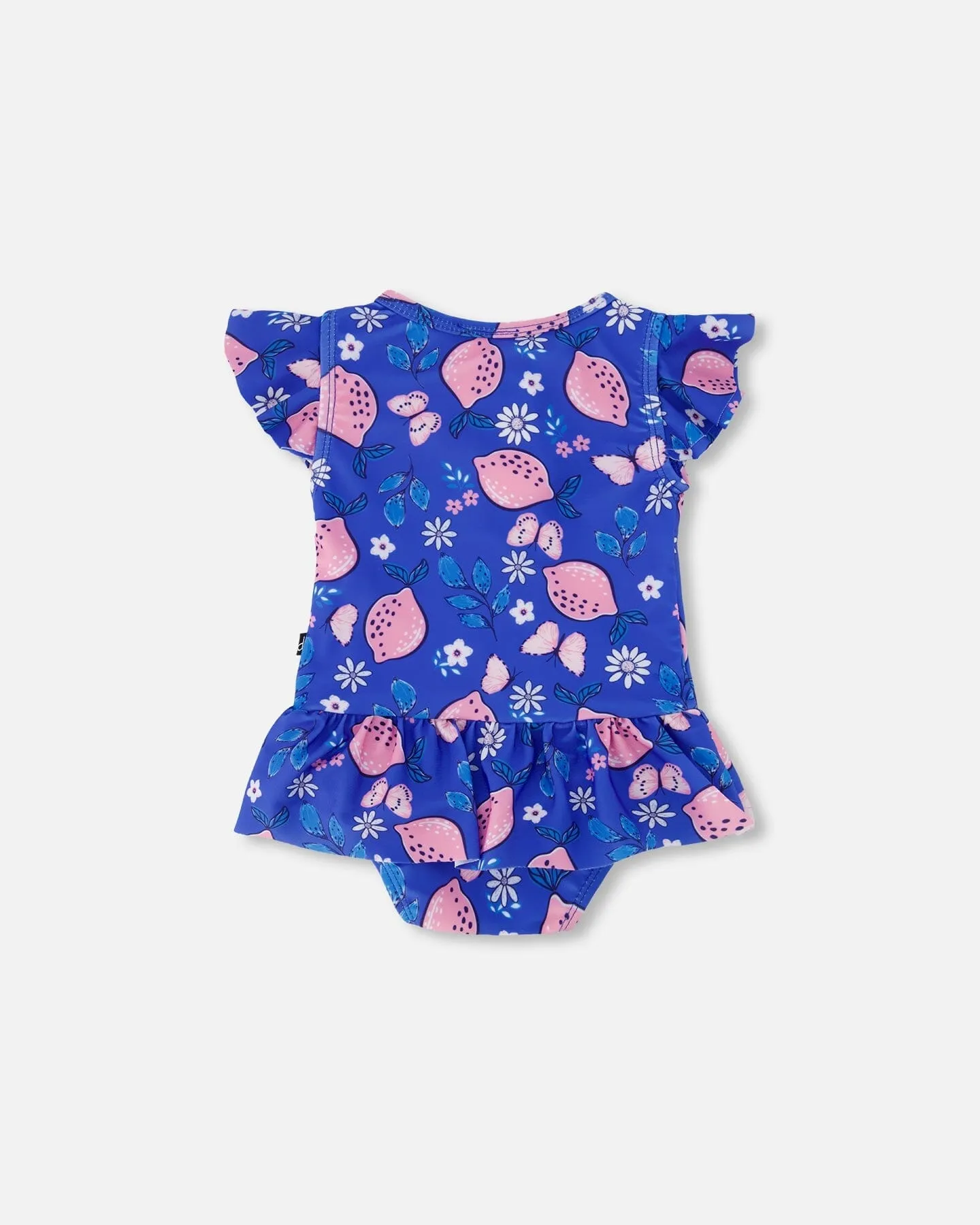 One Piece Swimsuit Royal Blue Printed Pink Lemon