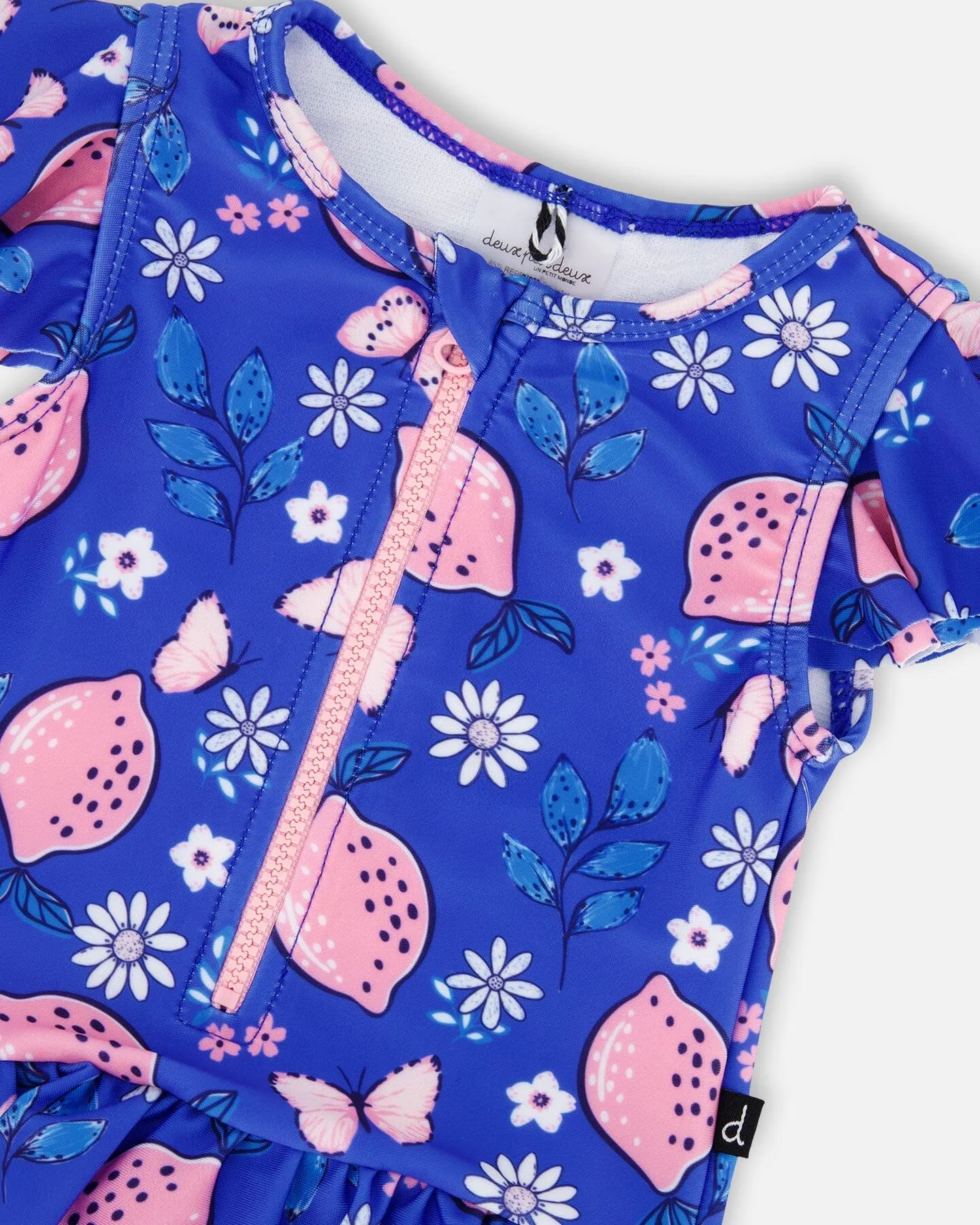 One Piece Swimsuit Royal Blue Printed Pink Lemon