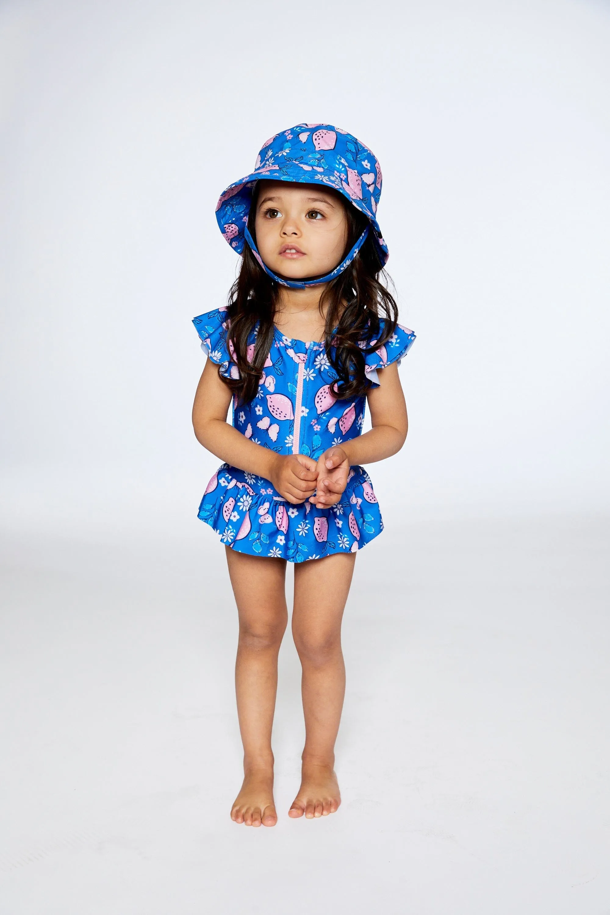 One Piece Swimsuit Royal Blue Printed Pink Lemon