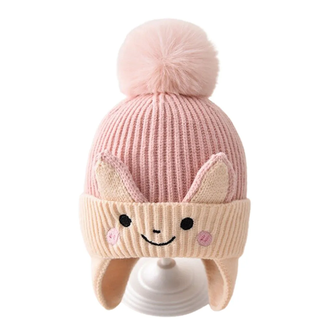 Pink Bunny With Carrot  Kids Winter Cap & Neck Muffler Set