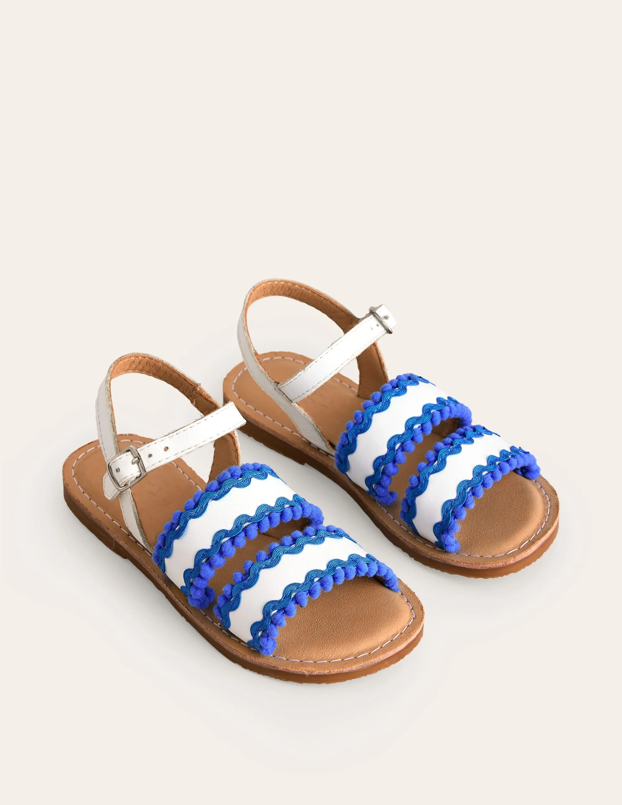 Pom Pom Trim Sandals-White