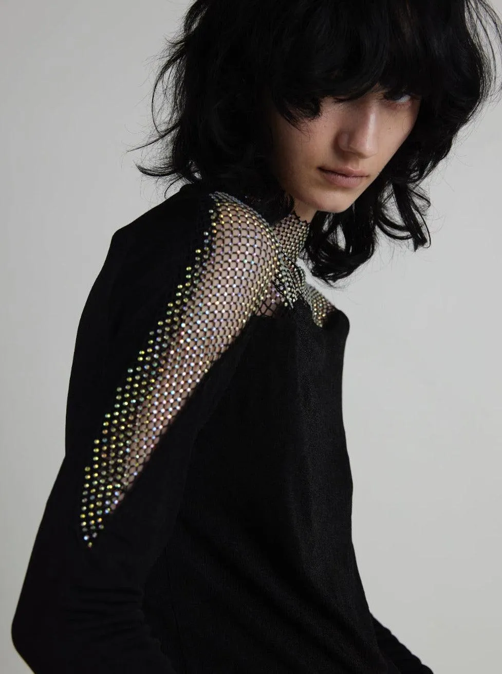 Pre-Loved Black Sheer Top With Diamanté Shoulder Details