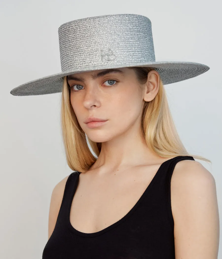 Silver-toned Boater Hat