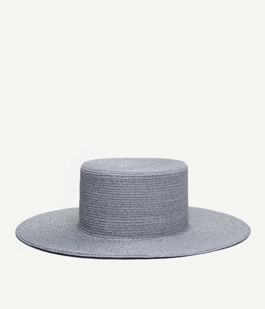 Silver-toned Boater Hat