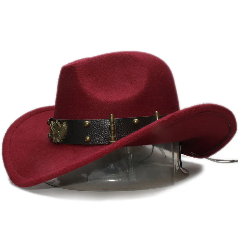 Woollen Fedoras Hats with Leather Belt / Men Women Cowboy Hats / Large Brimmed Bowler Hat
