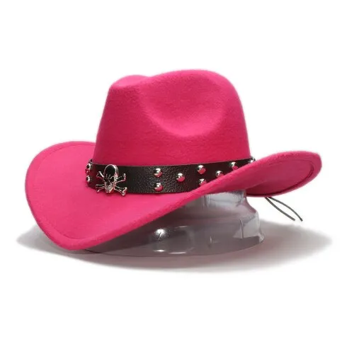 Woollen Fedoras Hats with Skull / Alternative Fashion Retro West Cowboy Hat / Wide Rims Bowler Hat